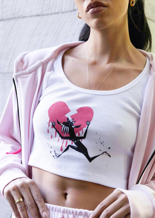 PINK HEART BREAKER CROP TANK