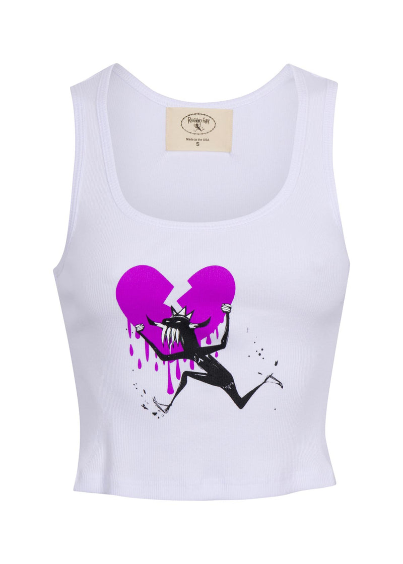 PURPLE HEART BREAKER CROP TANK WHITE